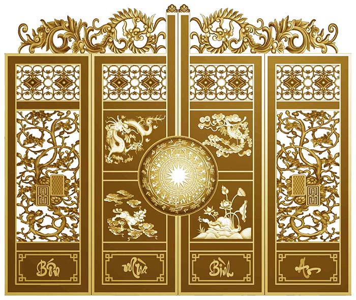 Cổng nh&ocirc;m đ&uacute;c 4 c&aacute;nh Long L&acirc;n Quy Phụng